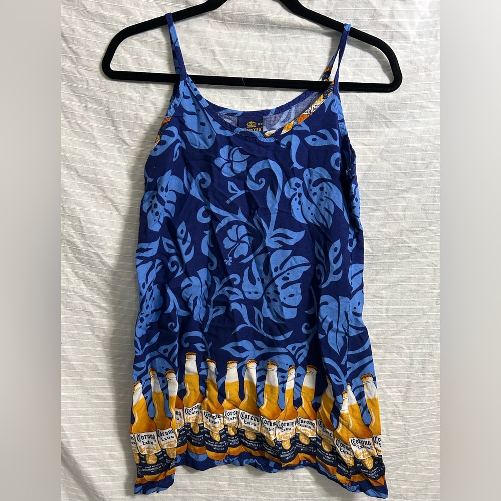 Corona Beer Tropic Novelty Print Rayon Sundress Tank Dress Sz M